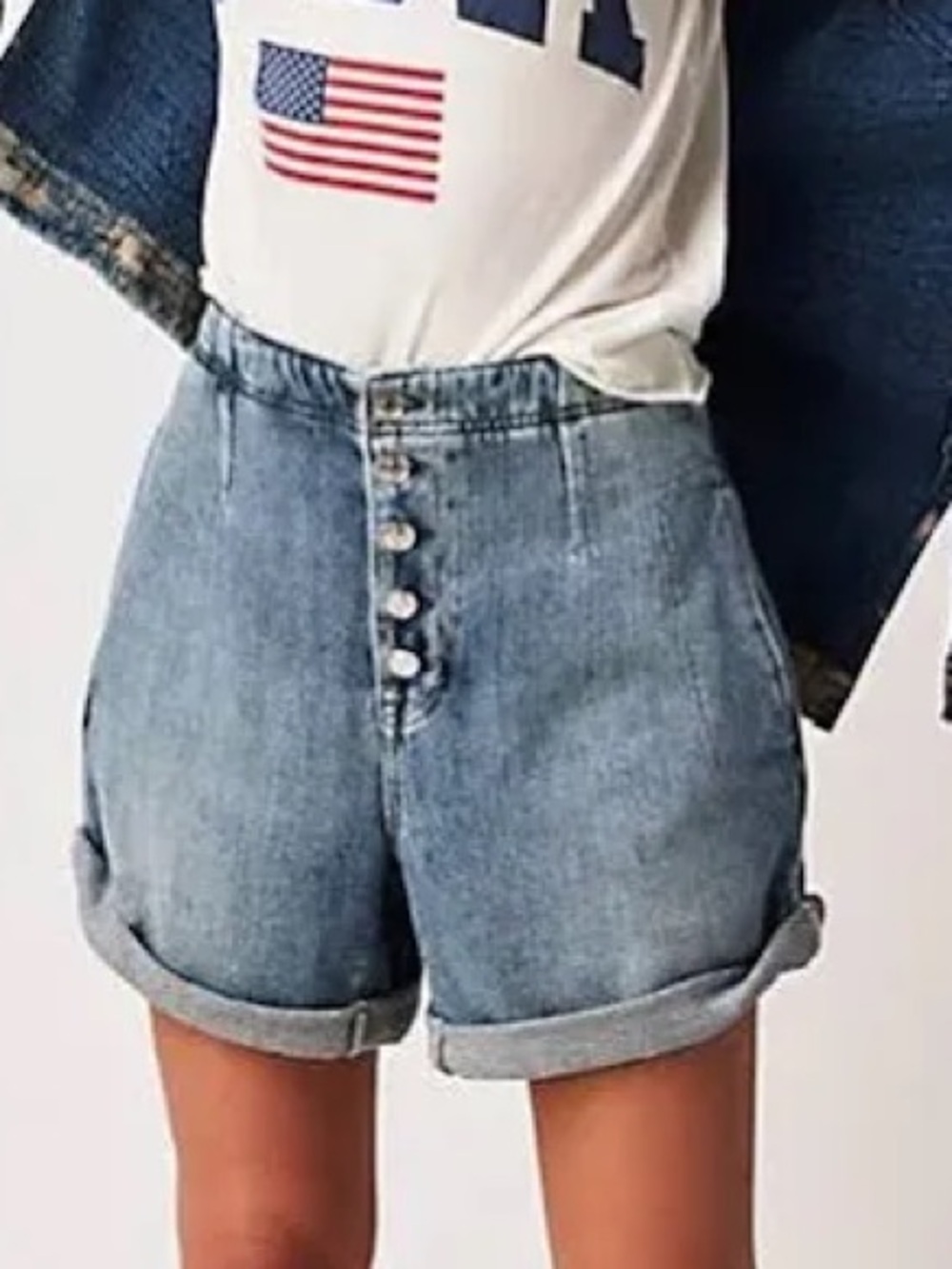NWOT We the Free Osaka Relaxed Harem Short — High-Rise Button-Fly Denim, Sz 28